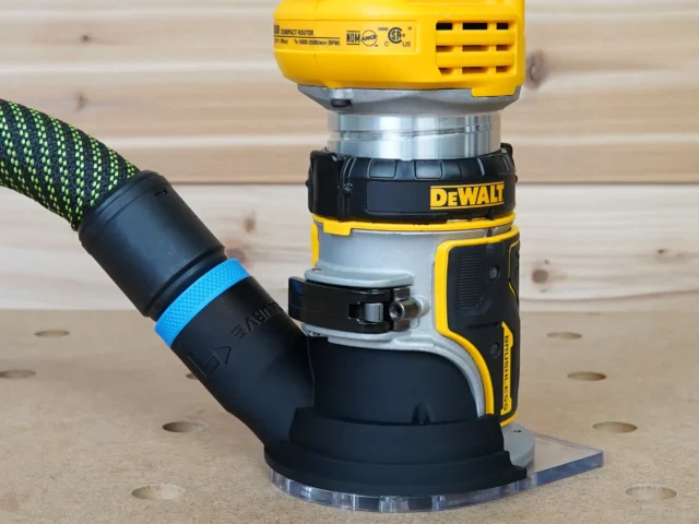 Dewalt 20v trim router dust cover for 27mm Festool hose to connect to your new Festool Shop Vac