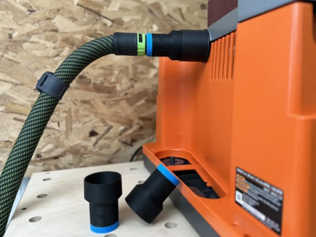 Use your Shop vac and 27mm Festool hose with your Ridgid Drum sander