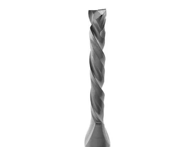 Bits&Bits 1/8" long reach spiral compression router bit with twisted carbide flutes and tapered shank