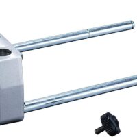 Makita LS610DZ miter saw with two aluminum extension arms and black knob adjuster, shown from side angle