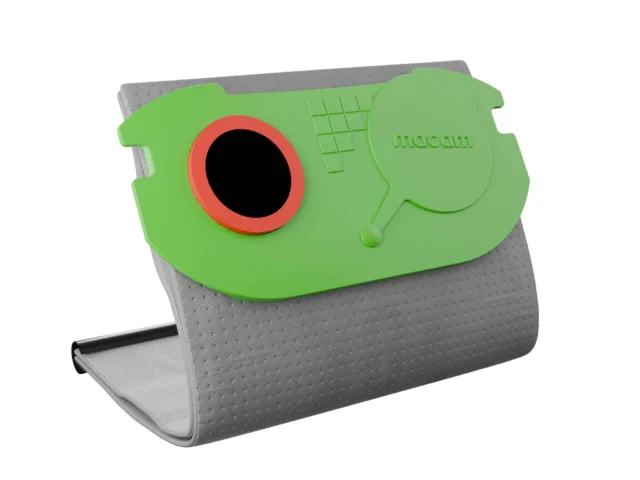 Macam reusable filter bag for Festool CT Mini/Midi dust extractor, green lid with red collar ring and adjustment knob, gray fabric body