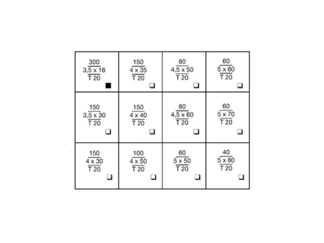 Grid showing 12 screw sizes included in Spax Systainer kit, ranging from 3.5x16mm to 5x80mm, all T20 STAR plus, with checkbox selection