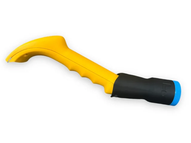 Yellow and black Proscrapper hose adapter with blue grip ring, shown at an angle