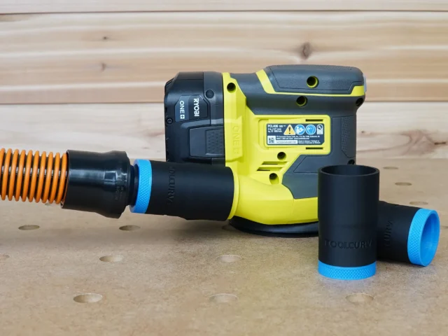 Ryobi 18v sander usually bought at home depot is a great sander for weekend warriors and our shop vac hose adapter works great with it.