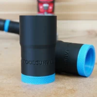 Black hose adapter with blue grip ring for Craftsman 20v router, shown with matching dust hose, product name embossed on side