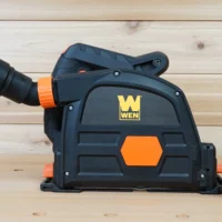 ToolCurve no snag dust port attached to a Wen track saw with hose and quick-change fitting visible