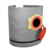 Gray polyester reusable dust bag with yellow and red plastic collar and red rubber seal clip for DeWalt shop vacs