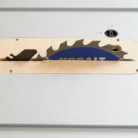Zero clearance insert for Kobalt 10" table saw, light wood MDF with cutout for saw blade, mounted in saw table