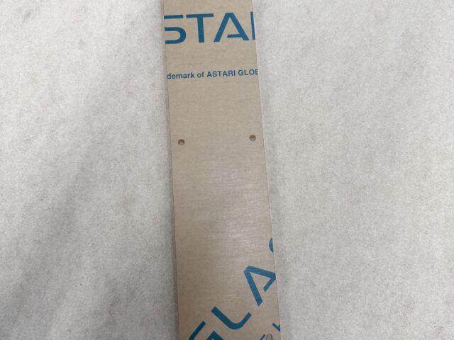 Tan acrylic template strip with blue ToolCurve branding and mounting holes, marked for Dewalt miter saw compatibility