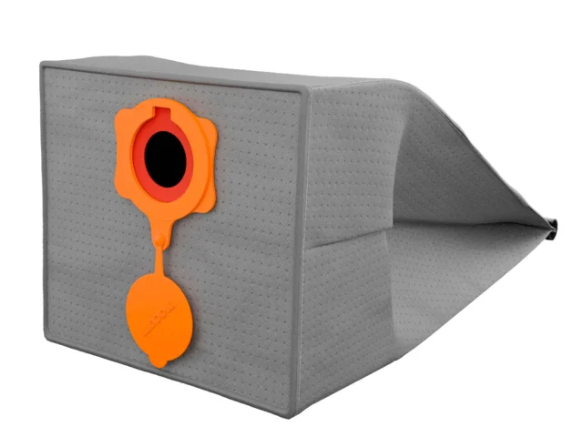 Gray fabric dust bag with orange plastic head and cap assembly, designed to fit FEIN Turbo dust extractors