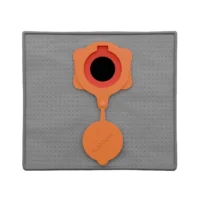 Orange and red Macam reusable dust bag for FEIN Turbo extractors displayed on gray foam insert